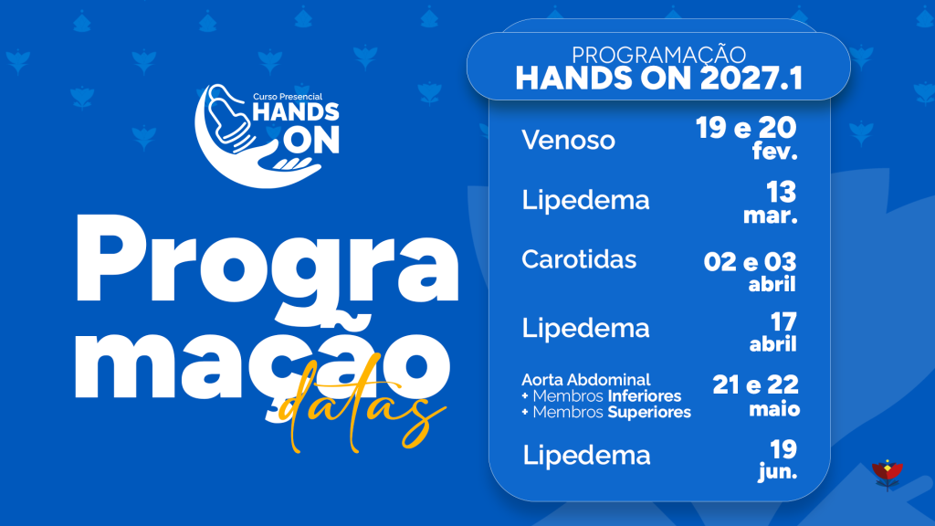 Programação dos Hands ON 2027.1, com as datas de venoso, lipedema, carótidas e aorta